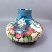 Moorcroft Anna Lily pattern squat vase, height 16cm, silver line seconds, dated 2001.