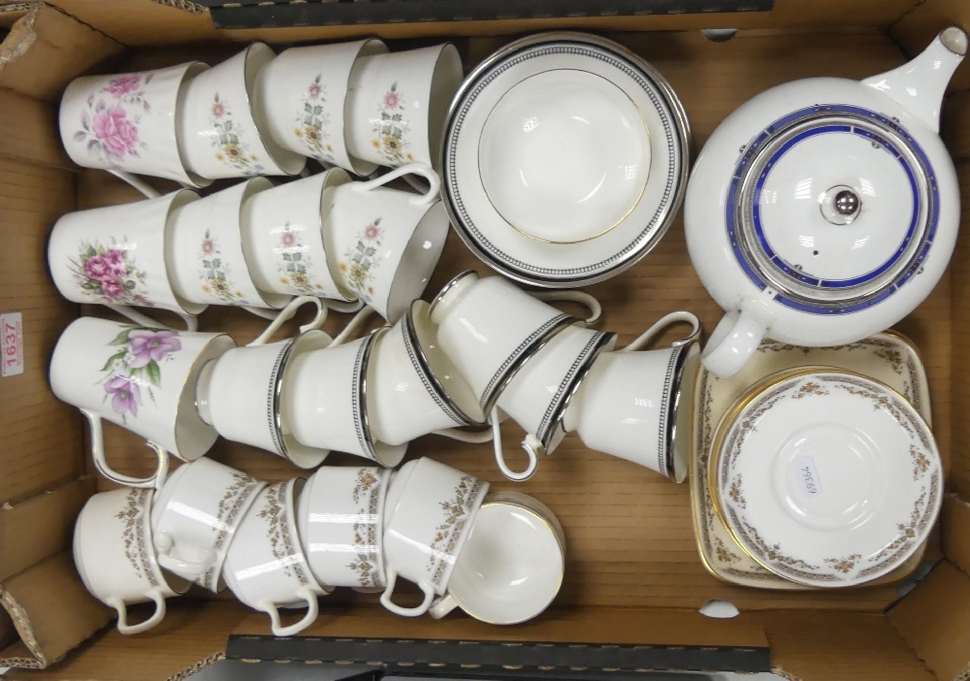 A mixed selection of bone china part tea sets to include:-Wedgwood 'Kingsbridge' teapot, Royal