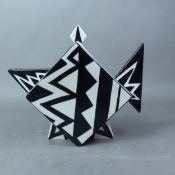 Lorna Bailey monochrome geometric patterned teapot, signed, height 18cm.
