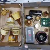 A collection of Wade Whisky decanters, one does contain contents, pub ashtrays and tankards. Etc. (2