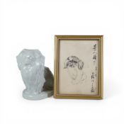 Spode pale blue figure of a Pekingese Dog model number k.529 together with artist Guo Dawei