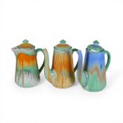 Shelley Dip Ware selection to include:- two teapots together with a Coffee Pot (repaired lid