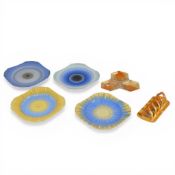 Shelley Dip Ware square plates, toast rack and three sectioned dish, part of the Harmony Range Art