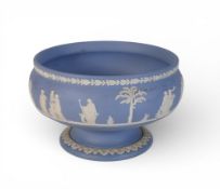 Wedgwood jasperware powder blue Sacrifice footed bowl. (D: 20cm)