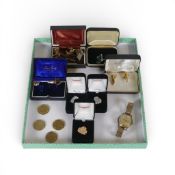 A collection of Gentleman's items including various Cufflinks including Silver pairs, wristwatch,