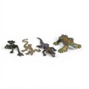 Hand-painted ceramic mosaic lizard, decorative mosaic crocodile, ceramic frog, together with brass