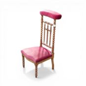 French bobbin turned Prie dieu prayer chair. Upholstered in red velvet upholstery. H102cm x W47cm
