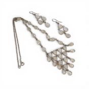 Silver Vintage Necklace and earrings, set with Moonstones18.7g.