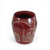 Dennis China Ware, an incised kangaroo decorated vase, designed by Sally Tuffin, no.16, 2000. (H: