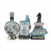 Jim Beam bourbon whiskey ceramic decanters compromising World's Fair, slot machine and horse head