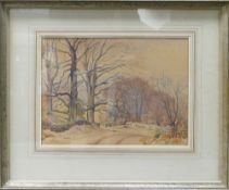 Frederick Errill Watercolour framed behind glass depicting a Wintery Landscape with trees against an