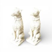 A pair of reconstituted stone garden statues depicting Lurchers or Deer Hounds. (H: 76cm) (2)