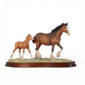 Border Fine Arts, New Arrival, Clydesdale mare and foal, modelled by Elizabeth MacAllister. (L: