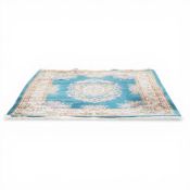 Chinese Aubusson Style Wool Rug late 20th century featuring carved floral design on turquoise