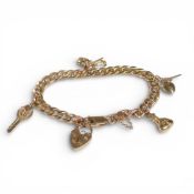 9ct gold charm bracelet and charms 10.9g.