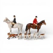 Beswick, Huntsman in a red jacket on a brown gloss horse 1501, Huntswoman on a grey horse 1730,