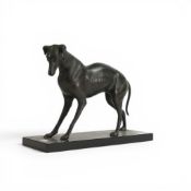 Bronze or metal model of a greyhound/lurcher mounted on rectangular base, h.22 x L.30cm.
