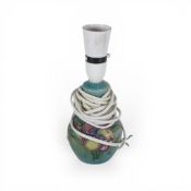 Moorcroft small table lamp in the Freesia pattern on light blue ground. (H: 23cm)