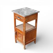 Vintage French style bedside commode featuring a marble top, single drawer, and a lower cabinet. (H: