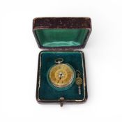 Ladies 9ct gold fob watch, vacant cartouche to rear, diameter 36cm.