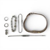A collection of Silver jewellery including rings, bracelets, necklace etc , 70.6g.
