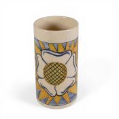 Dennis China Ware, a hand-decorated, floral motif cylindrical vase, designed by Sally Tuffin after