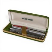 Vintage Waterman CF fountain pen and ballpoint set, featuring a distinctive silver moire pattern and