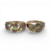 9ct gold ring set with ten different coloured semi precious stones, size P, 3.4g together with a
