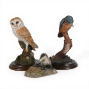 Country Artists Barn Owl CA84 and Kingfisher CA85, together with Border Fine Arts, First