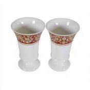 A pair of Spode Renaissance porcelain footed vases, with white body, red and gold scroll