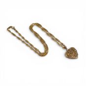 9ct gold heart shaped locket with a 9ct necklace, combined 6.7g.