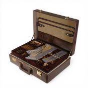 SBS Rostfrei - Edelstahl 24k gold plated and stainless steel canteen of cutlery, housed in a leather