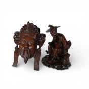 Vintage hand-carved wooden Wall Mask depicting Chinese deity/Emperor. The mask features intricate
