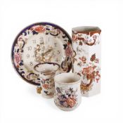 Mason's Blue Mandalay vase and wall clock, Mandarin vase, and Brown Velvet hexagonal shaped vase. (