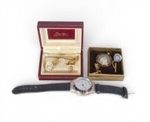 Mixed collection of jewellery items to include gold plated cufflinks, gold plated watch fobs, yellow