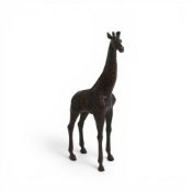 Large bronze figure of a giraffe with incised decoration, h.33.5cm.