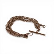 9ct gold watch chain double albert, 38cm clip to clip, 52.34g