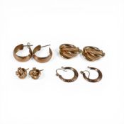 4 pairs 9ct gold earrings, 10.43g.