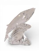 Swarovski 1992 Annual Edition 'Care For Me' - The Whales complimented with blue eyes. H:-10cm,