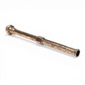 Victorian 9ct Rose gold propelling pen, dark green seal to end, overall length 12.5cm, 15.2g.