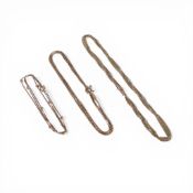 Three 9ct gold necklaces, 8.6g.