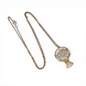 Middle Eastern freshwater pearl pendant set in higher carat gold, suspended from a 46cm 9ct gold