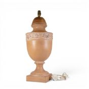 Large Neoclassical style terracotta like ceramic table lamp with grape and vine detail, overall