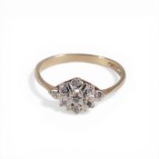 9ct gold diamond cluster ring, size N,1.6g.