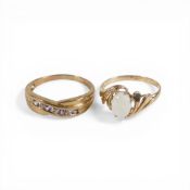 9ct gold ring set with oval opal stone, size Q, 1.7g and 9ct gold ring set with pink & white stones,