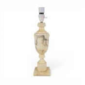 Vintage, possibly Italian, alabaster table lamp, featuring cream urn-shaped base with grey