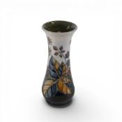 Moorcroft Flared Vase 'Bramble' on an ombre cream green ground designed by Sally Tuffin. H:-20cm