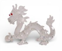 Swarovski 1997 The Fabulous Creatures - The Dragon with red eyes and frosted accents. H:-10cm