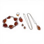 A good collection of Silver Amber Jewellery including bracelet set with six amber stones,