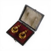 Victorian gold earrings, not hallmarked, but tested as 9ct or better, in original box, 5.09g.
